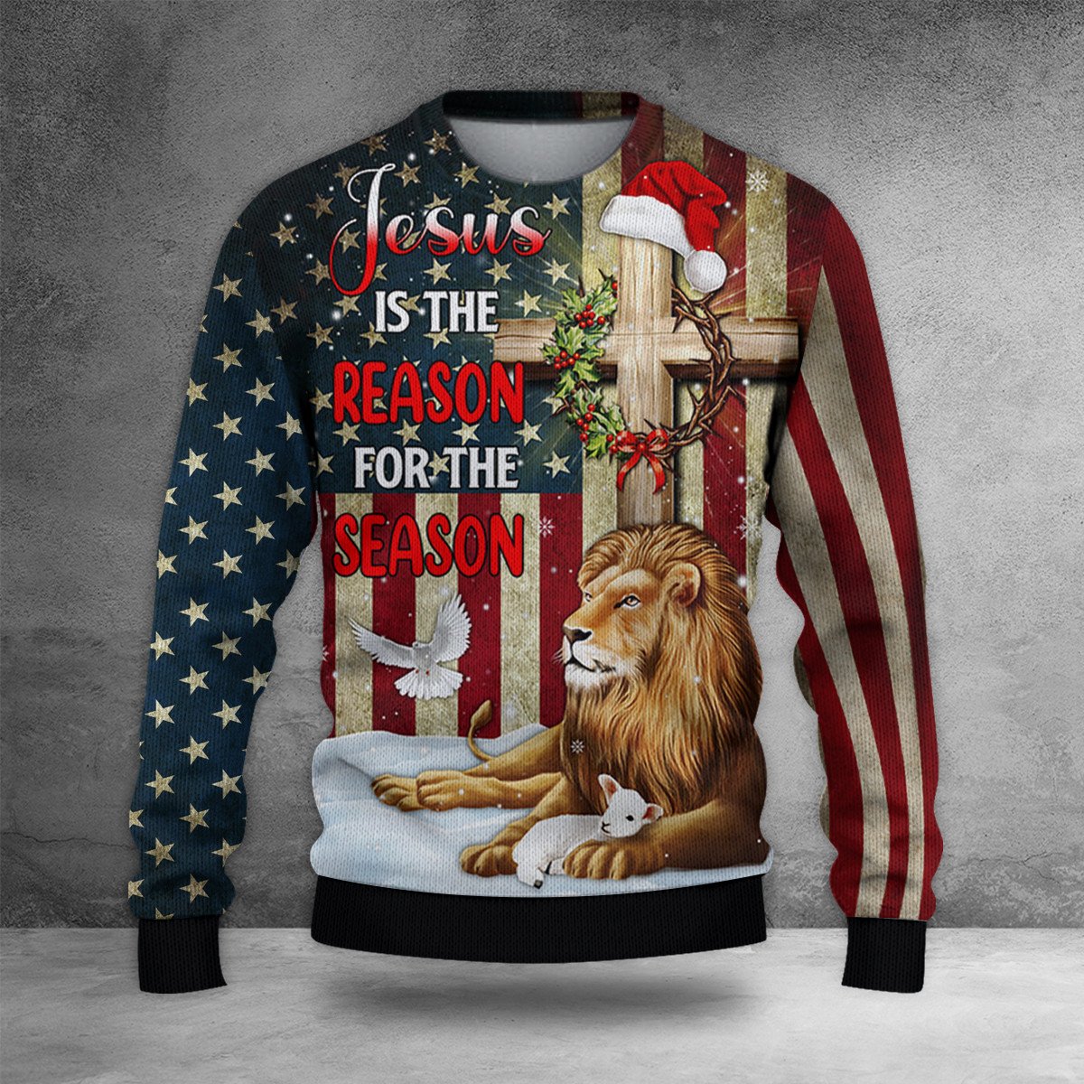 Lion Of Judah Jesus Is The Reason For The Season Sweatshirt American Flag Christmas Clothing