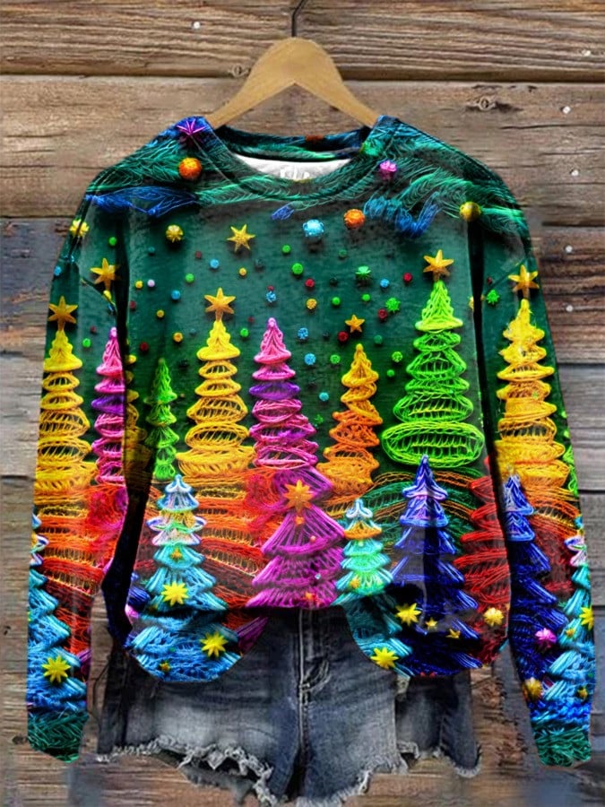 Colorful Christmas Tree Sweatshirt Women's Christmas Crewneck 2023 Xmas Gifts For Her
