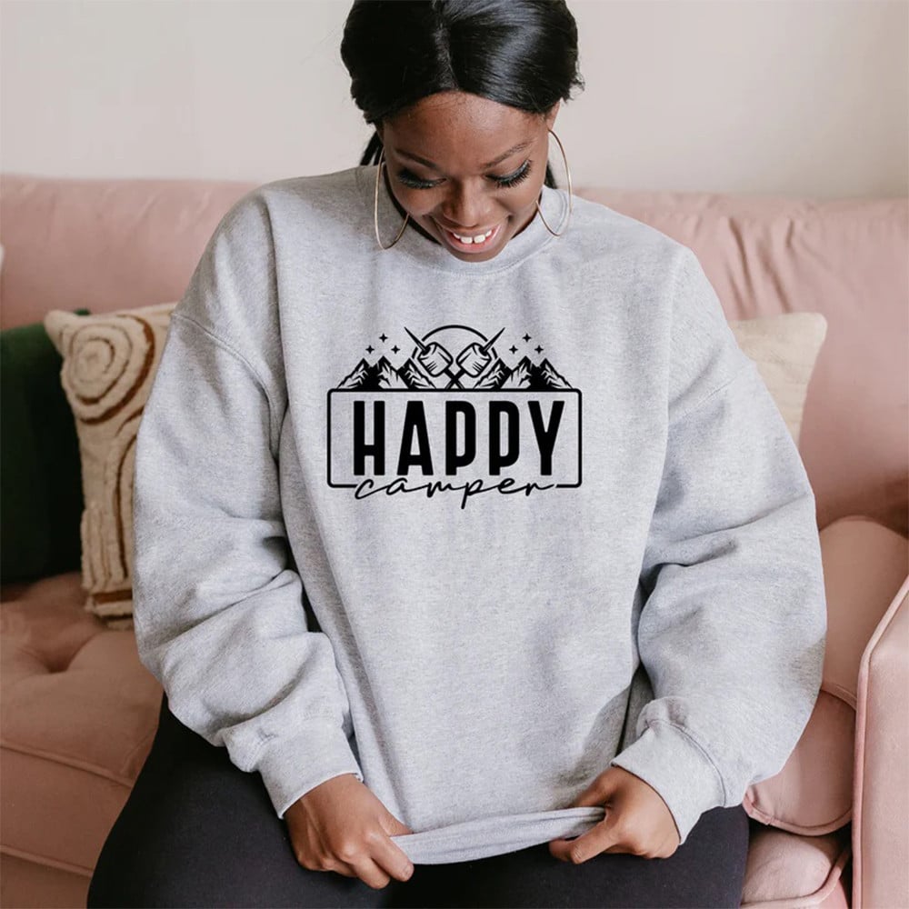 Happy Camper Sweatshirt Camping Lovers Vintage Sweatshirt Gifts For Campers