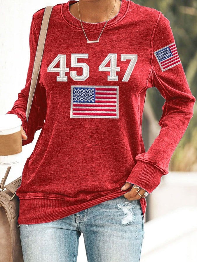 Donald Trump 45 47 American Flag Sweatshirt Trump For President 2024 Merch Clothing