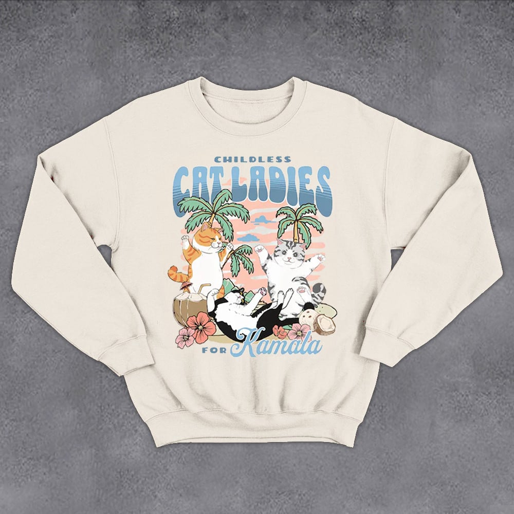 Childless Cat Lady for Kamala Sweatshirt Kamala Harris President 2024 Coconut Tree Sweatshirt