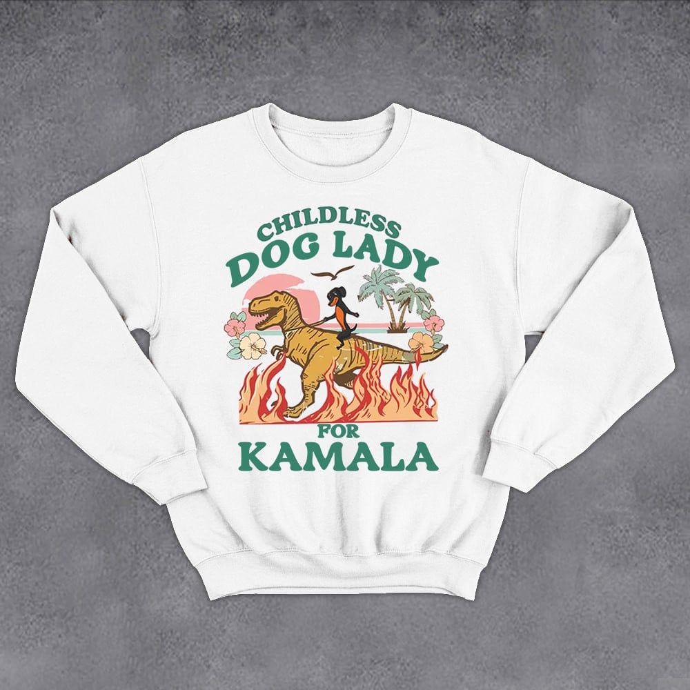 Childless Dog Lady For Kamala Sweatshirt Funny Dachshund Harris 2024 Sweatshirt For Voters
