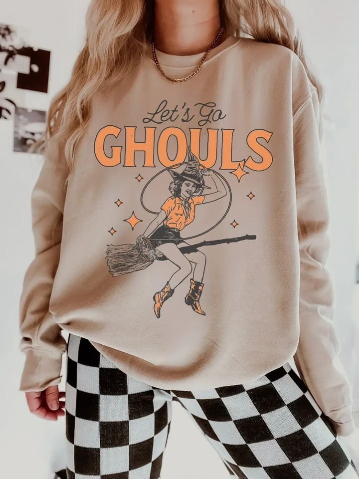 Let's Go Ghouls Witch Halloween Sweatshirt Womens Funny Halloween Crewneck Gifts