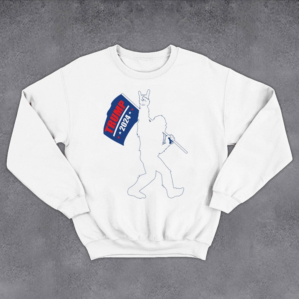 Trump 2024 Rock On Bigfoot Kiss Cut Sweatshirt Funny Bigfoot Sweatshirt Trump Supporters Merch