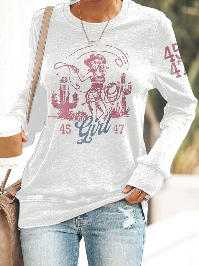 Trump Girl Sweatshirt 45 47 Western Cowgirl Support Trump For President 2024 Clothing