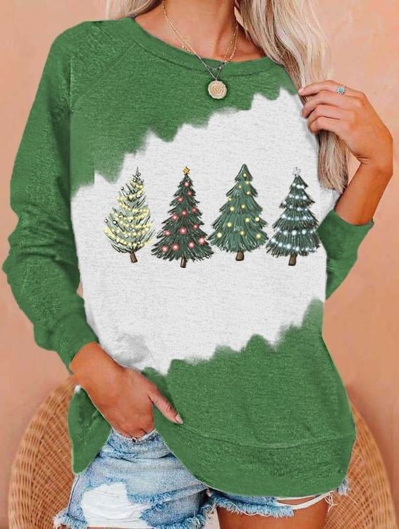 Pink Tree Print Sweatshirt Women's Christmas Sweatshirt Gifts For Mom