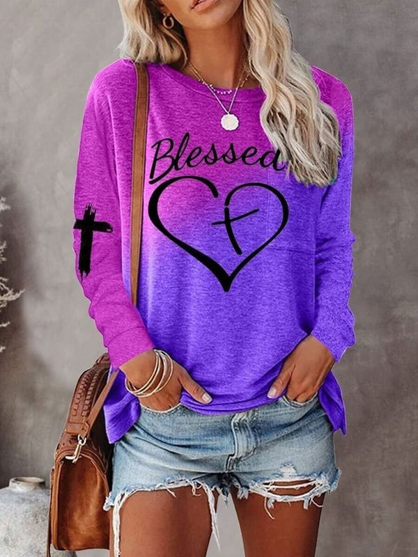 Blessed Cross Sweatshirt Women's Christian Clothing Gifts For Wife