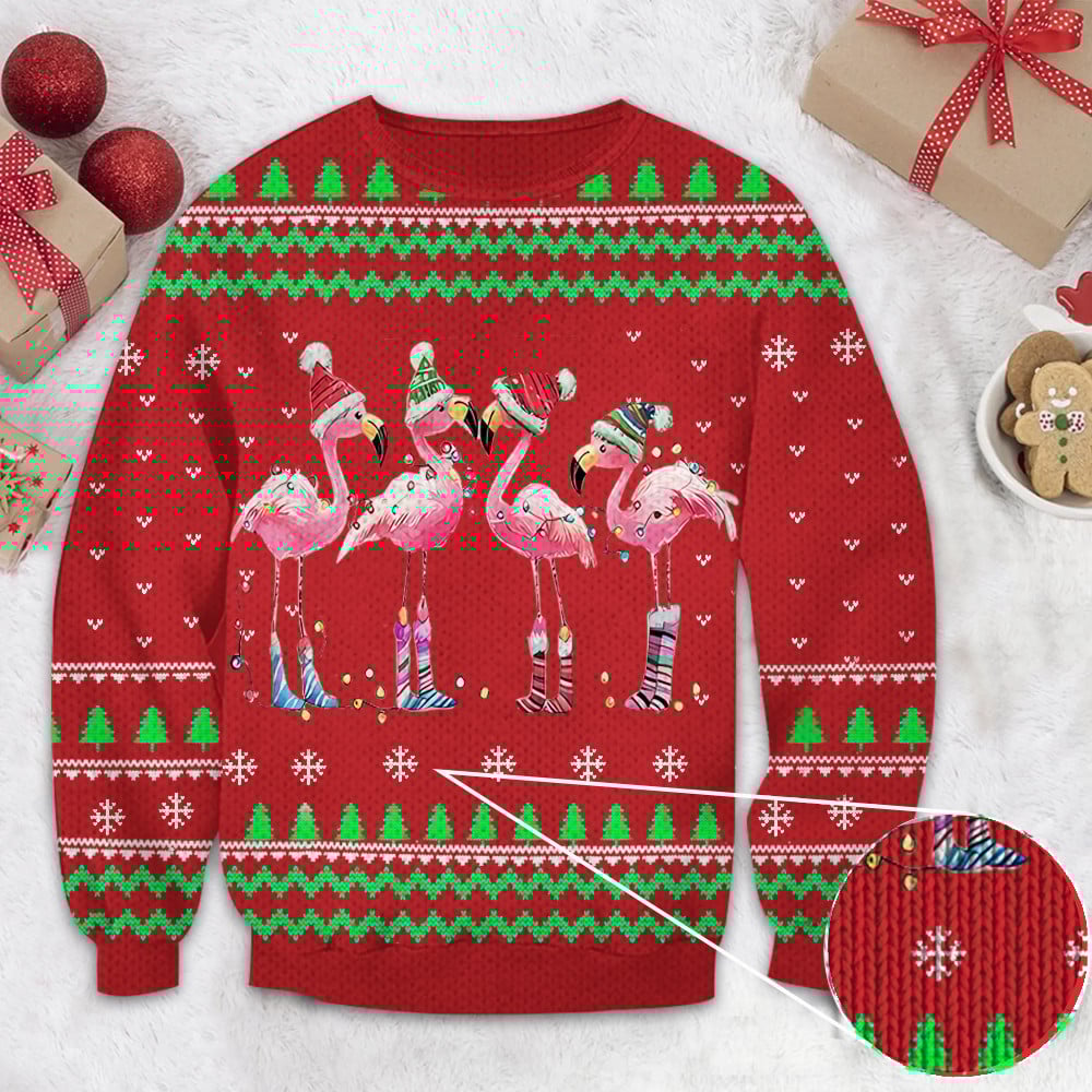 Pink Flamingo Ugly Christmas Sweatshirt Xmas Holiday Flamingo Christmas Gifts For Women