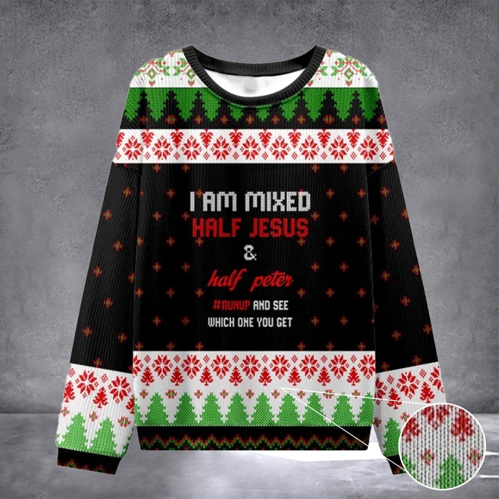 I Am Mixed Half Jesus And Half Peter Christian Ugly Christmas Sweatshirt Christian Gifts For Him