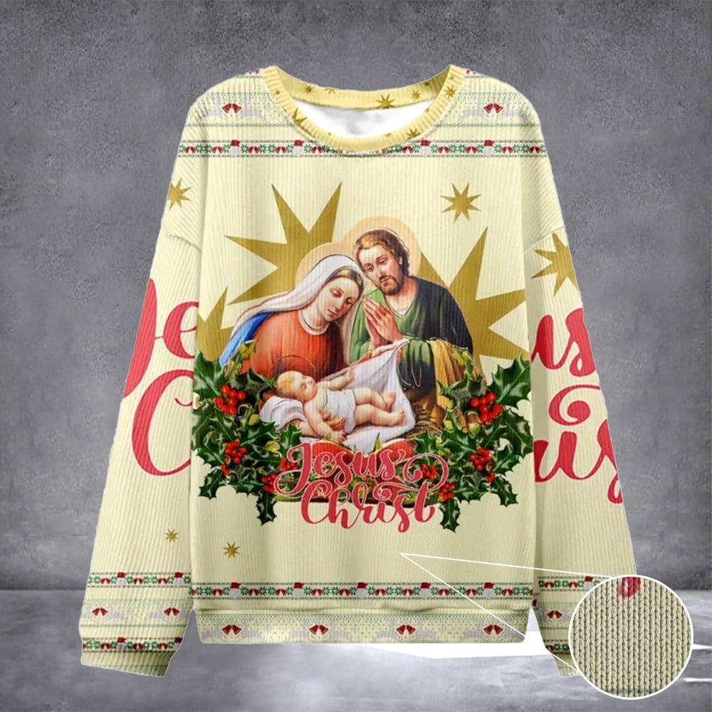 Jesus Christ Is Born Ugly Sweater Design Christmas Christian Sweatshirt Christian Gifts For Dad