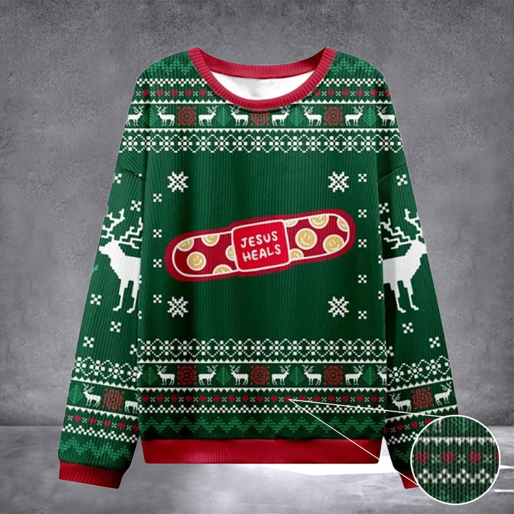 Jesus Heals Green Christian Ugly Christmas Sweatshirt Religious Christmas Gifts