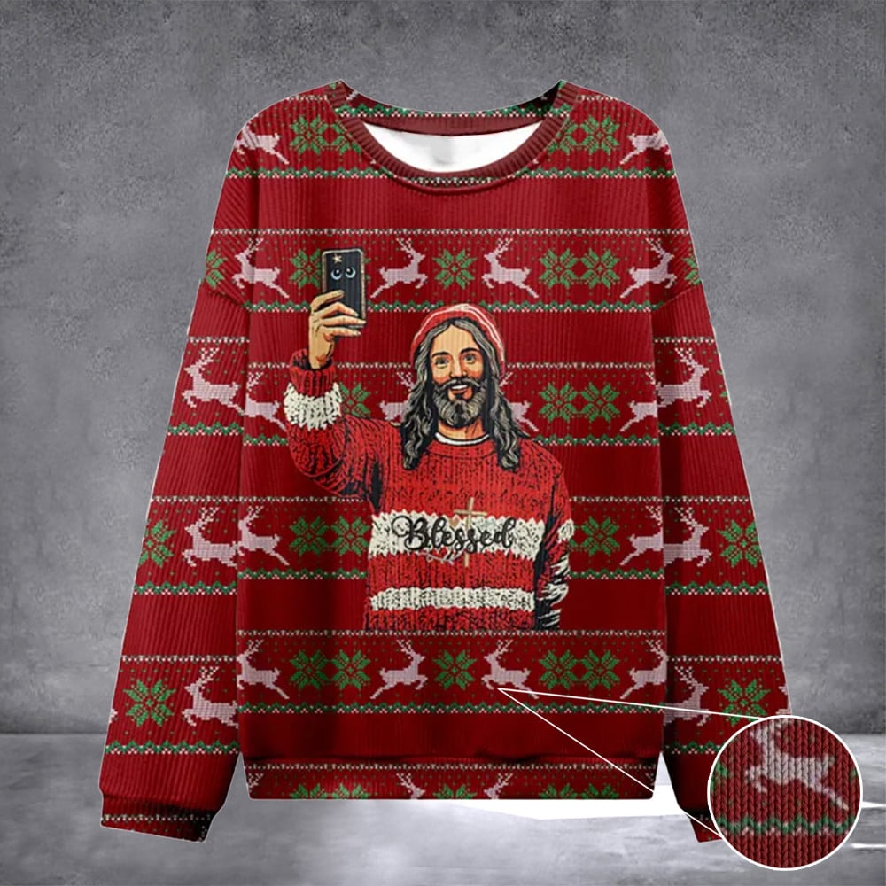 Jesus Selfie Ugly Sweater Design Christmas Christian Sweatshirt Christian Birthday Gifts