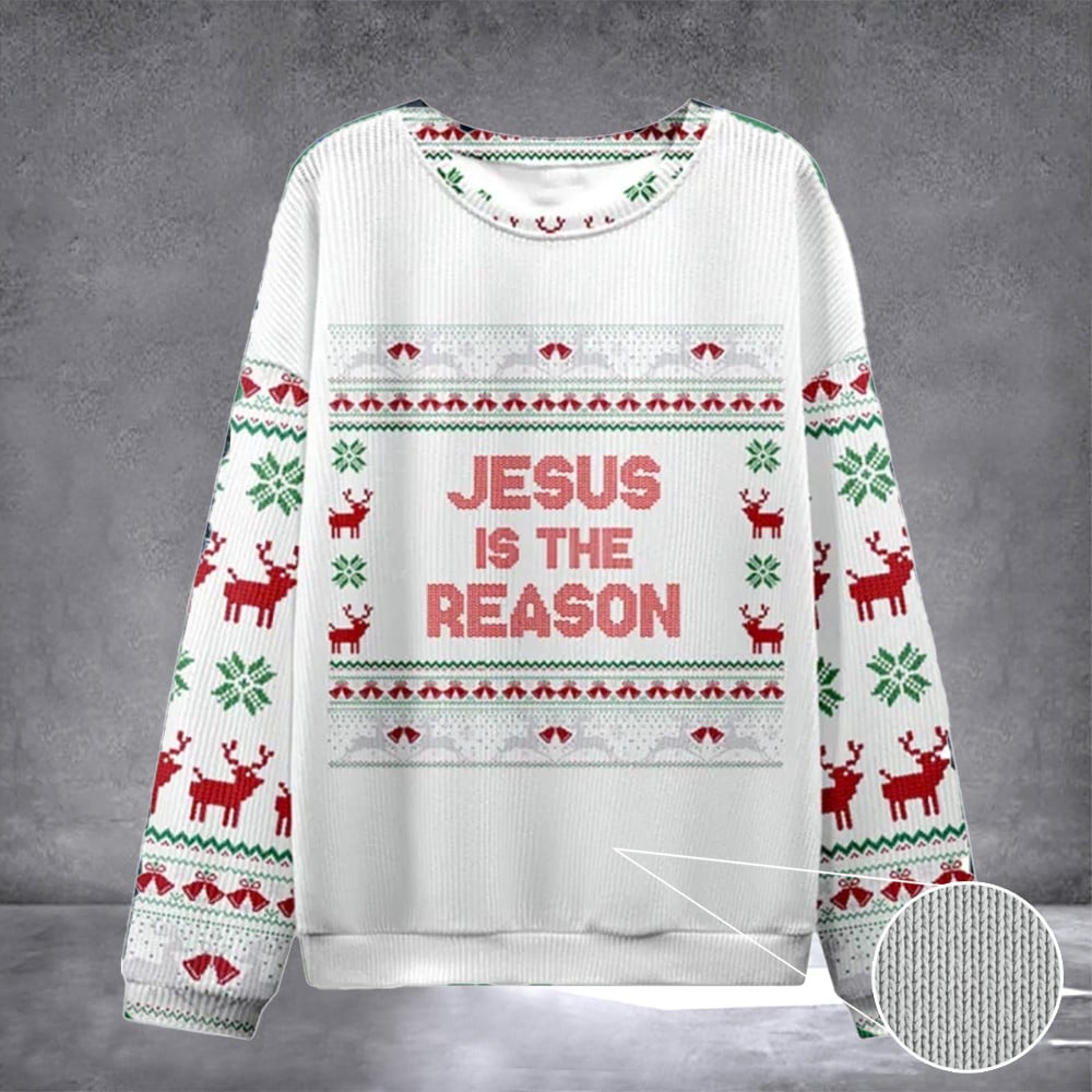 Jesus Is The Reason Ugly Sweater Design Christmas Christian Sweatshirt Christian Gift Idea