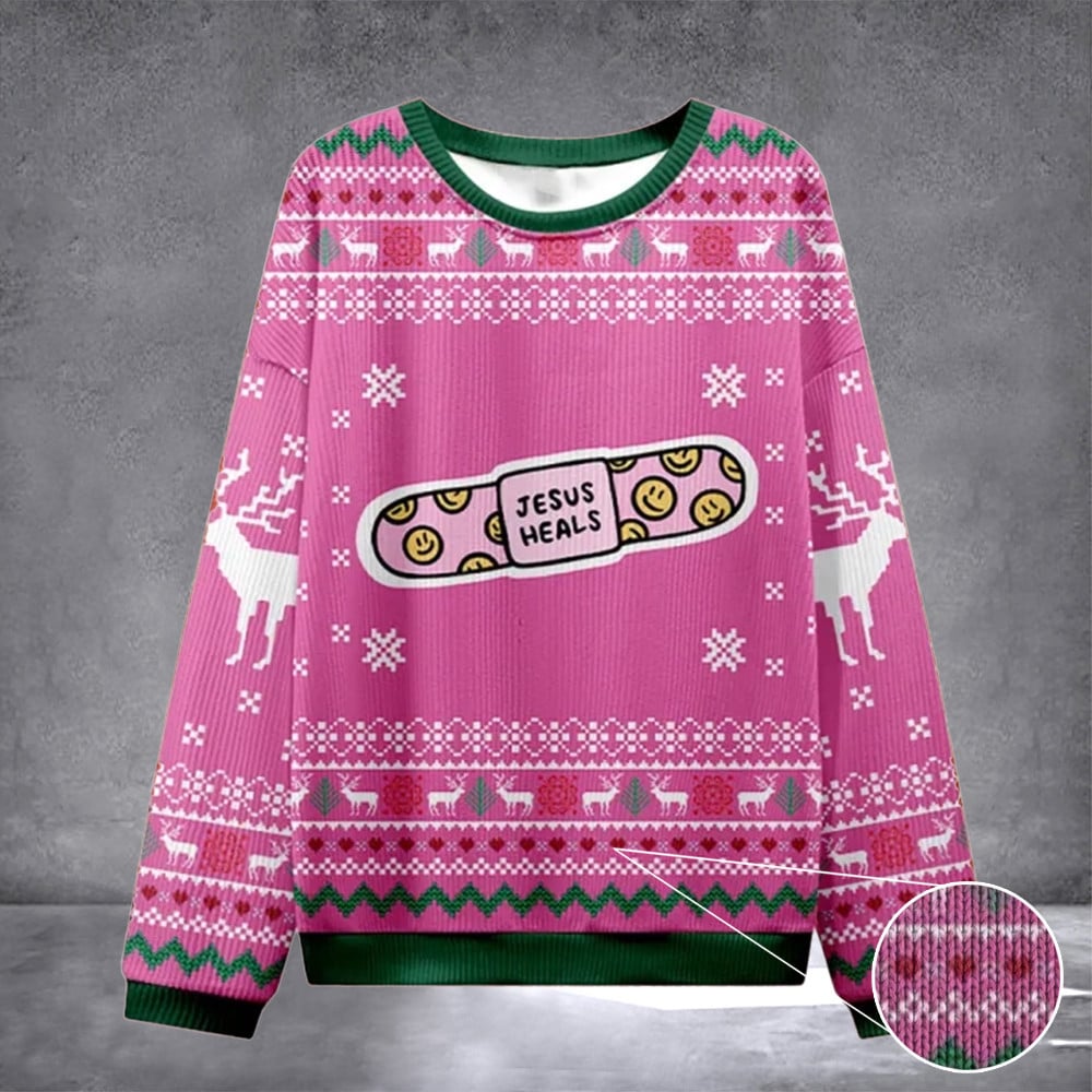 Jesus Heals Christian Ugly Christmas Sweatshirt Unusual Christian Gifts