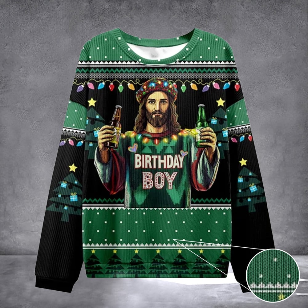 Birthday Boy Jesus Ugly Sweater Design Christmas Christian Sweatshirt Christian Gifts For Men