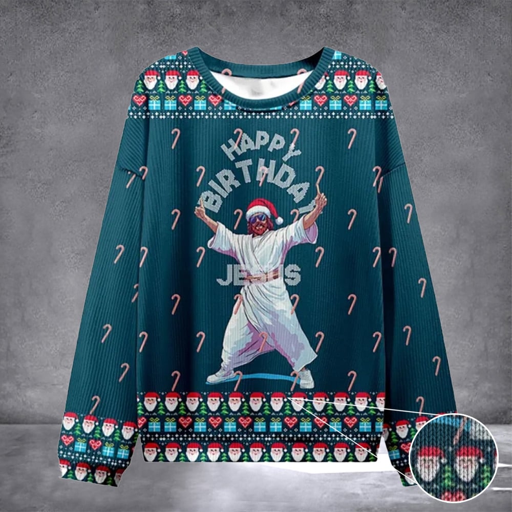 Funny Happy Birthday Jesus Ugly Sweater Design Christmas Christian Sweatshirt Christian Gift Idea