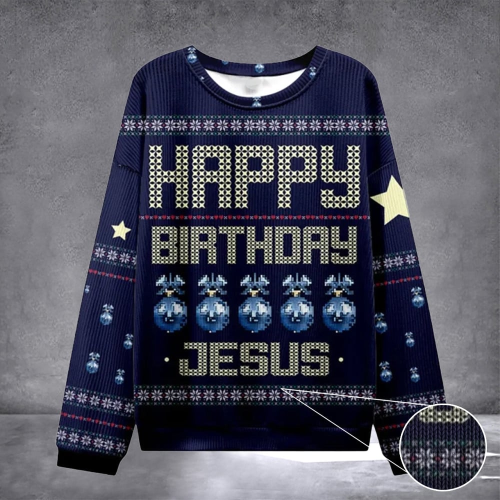 Happy Birthday Jesus Ugly Sweater Design Christmas Christian Sweatshirt Unique Christian Gifts