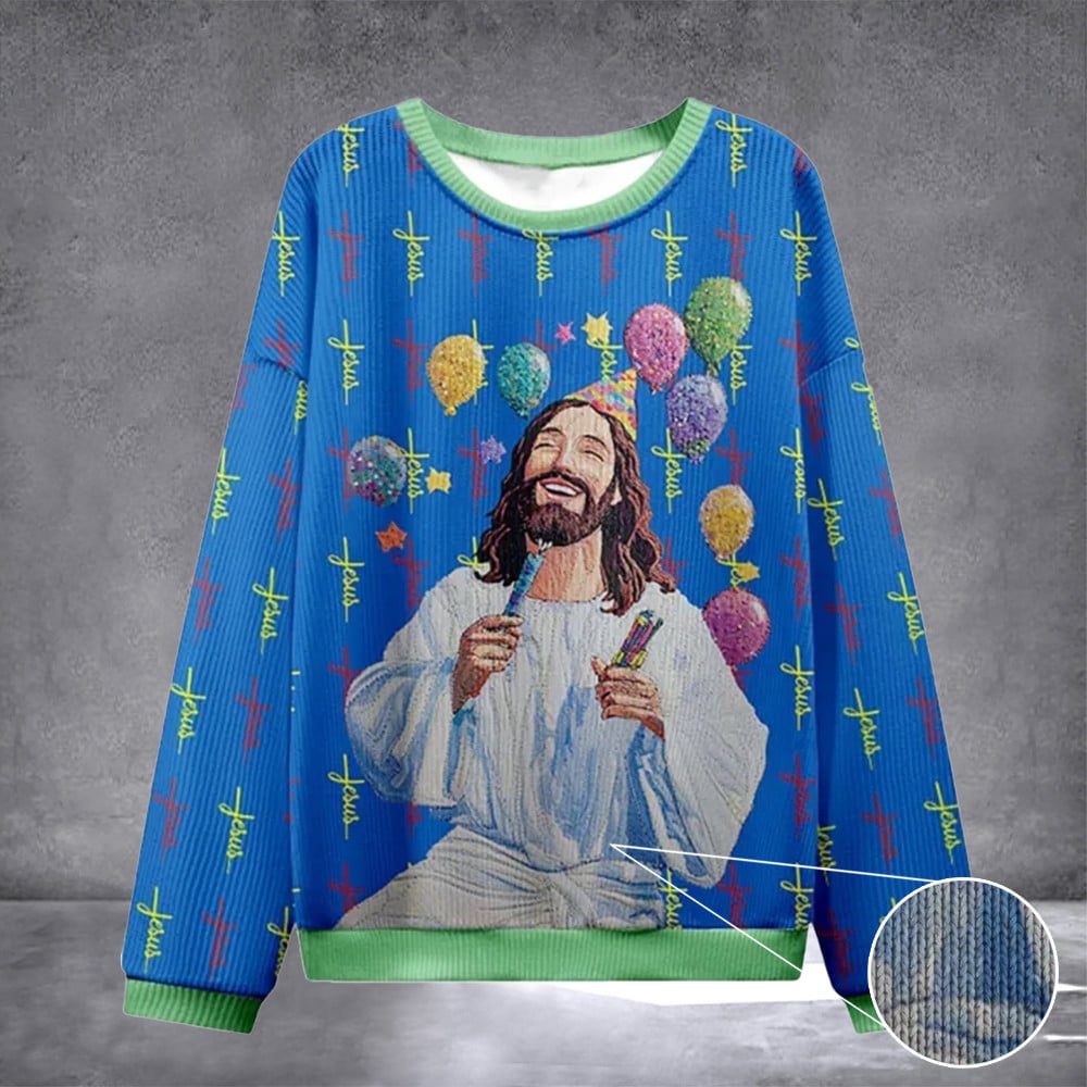 Birthday Jesus Ugly Sweater Design Christmas Christian Sweatshirt Christian Gift Idea