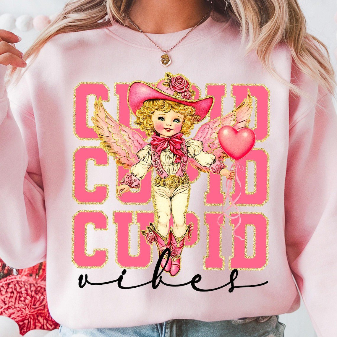 Cupid Vibes Glitter Valentines Day Sweatshirt Valentines Gift Ideas For Wife