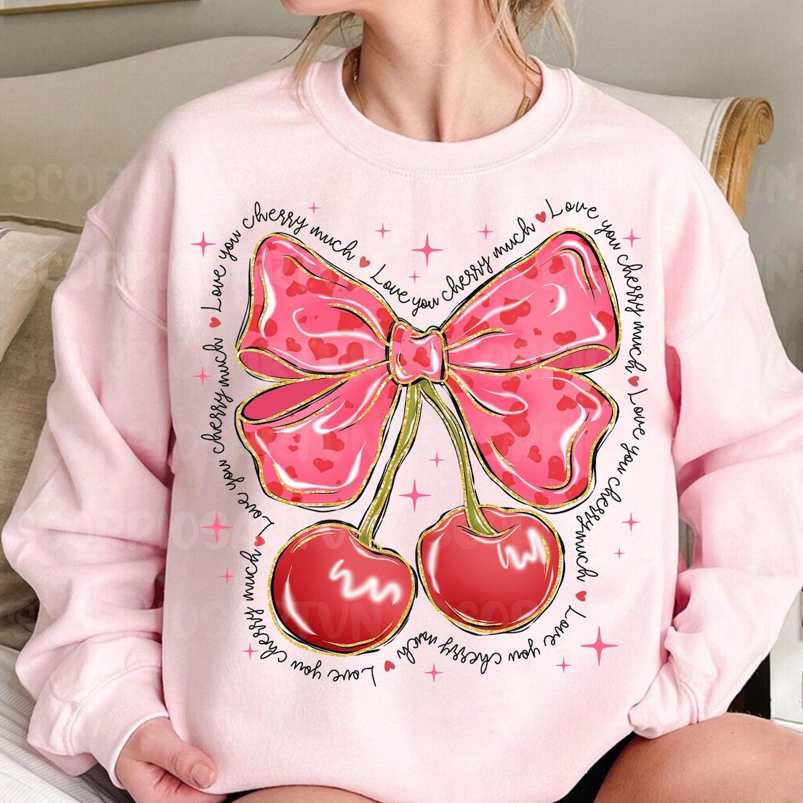 Love You Cherry Much Pink Coquette Heart Sweatshirt Valentine Gift Ideas 2024