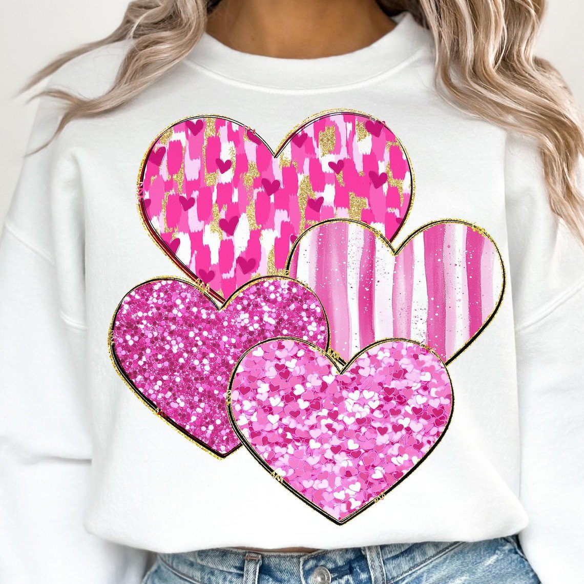 Pink Valentine Brushstroke Hearts You Are Loved Sweatshirt Cool Valentine Gifts