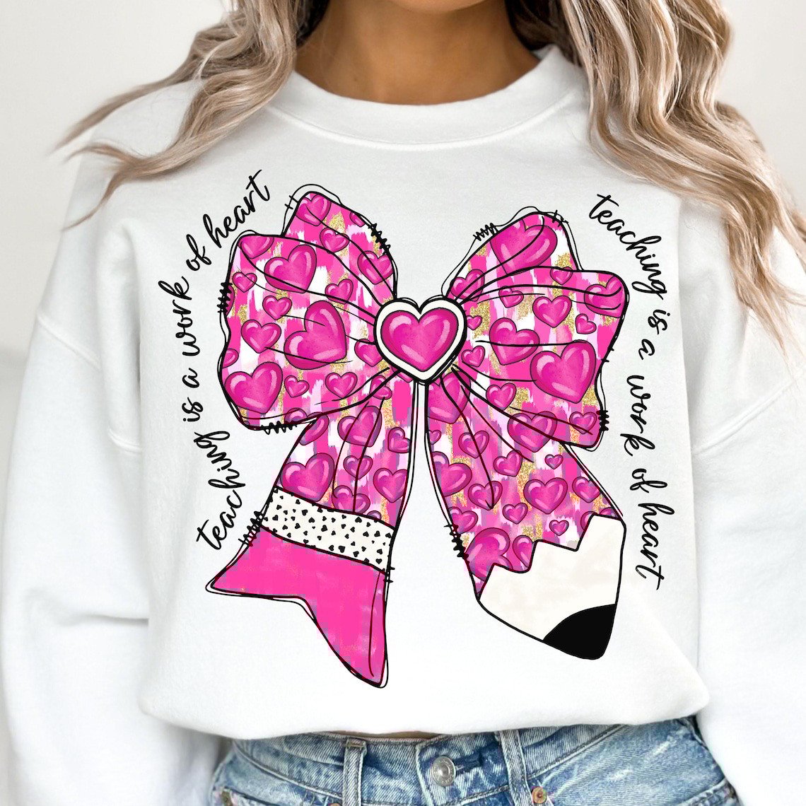 Teacher Valentine Coquette Bow Pencil Sweatshirt Presents For Girlfriend