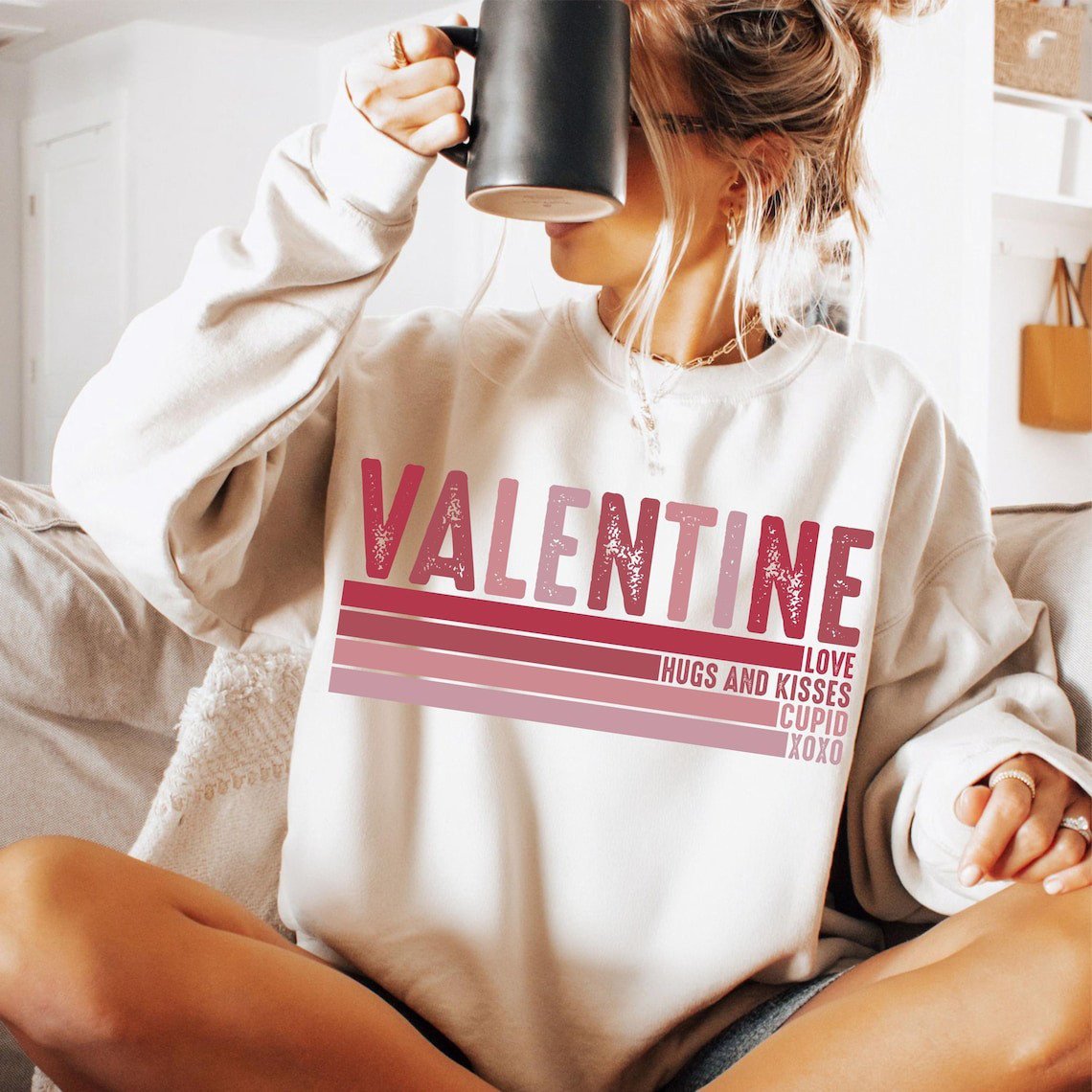 Valentine Love Hugs And Kisses Cupid XOXO Sweatshirt Presents For Girlfriend