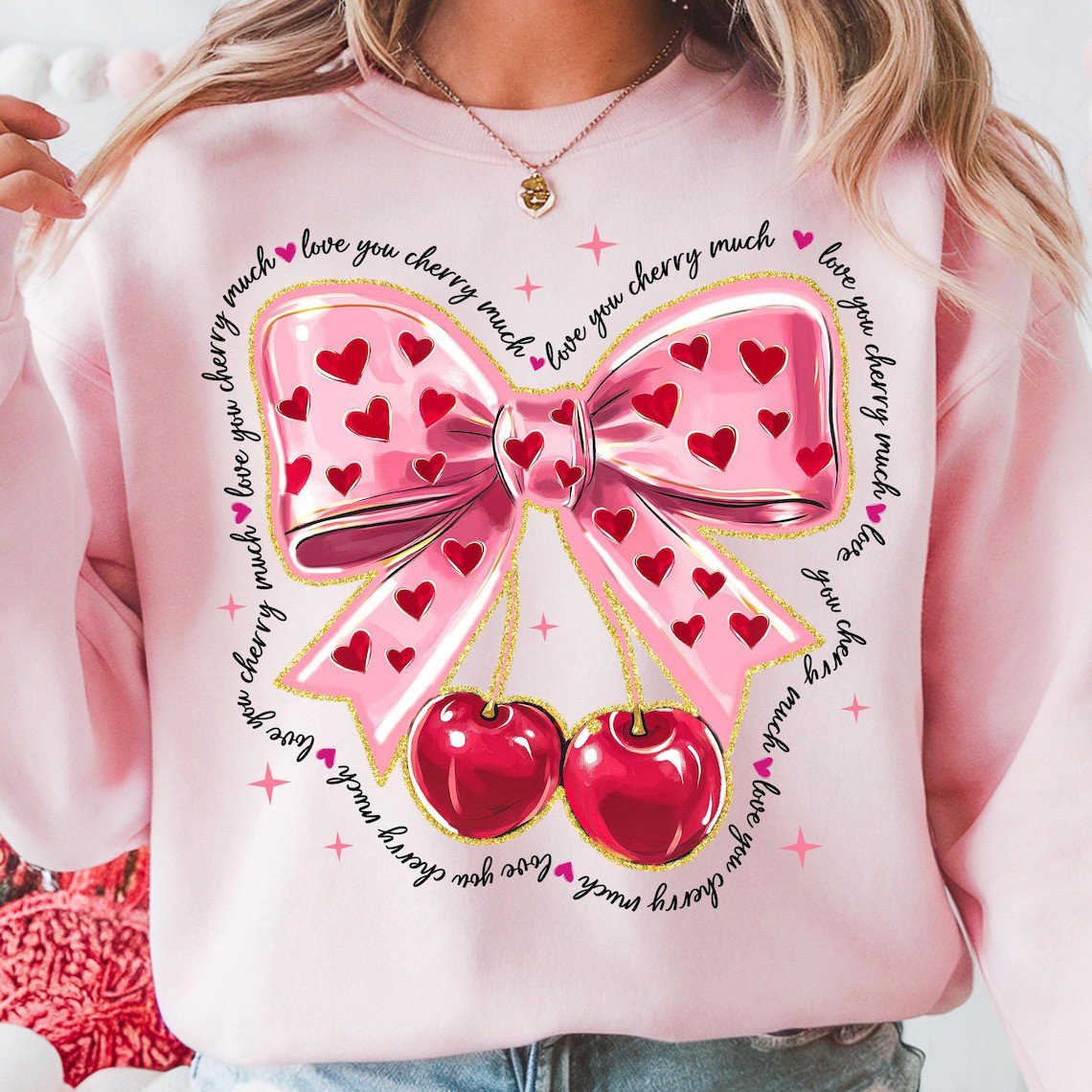 Pink Valentine Coquette Love You Cherry Much Sweatshirt Ideas For Women