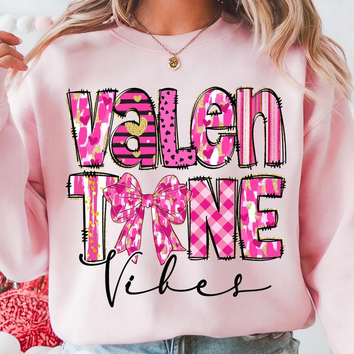 Valentine Vibes Coquette Glitter Brushstroke Sweatshirt Presents For Girlfriend