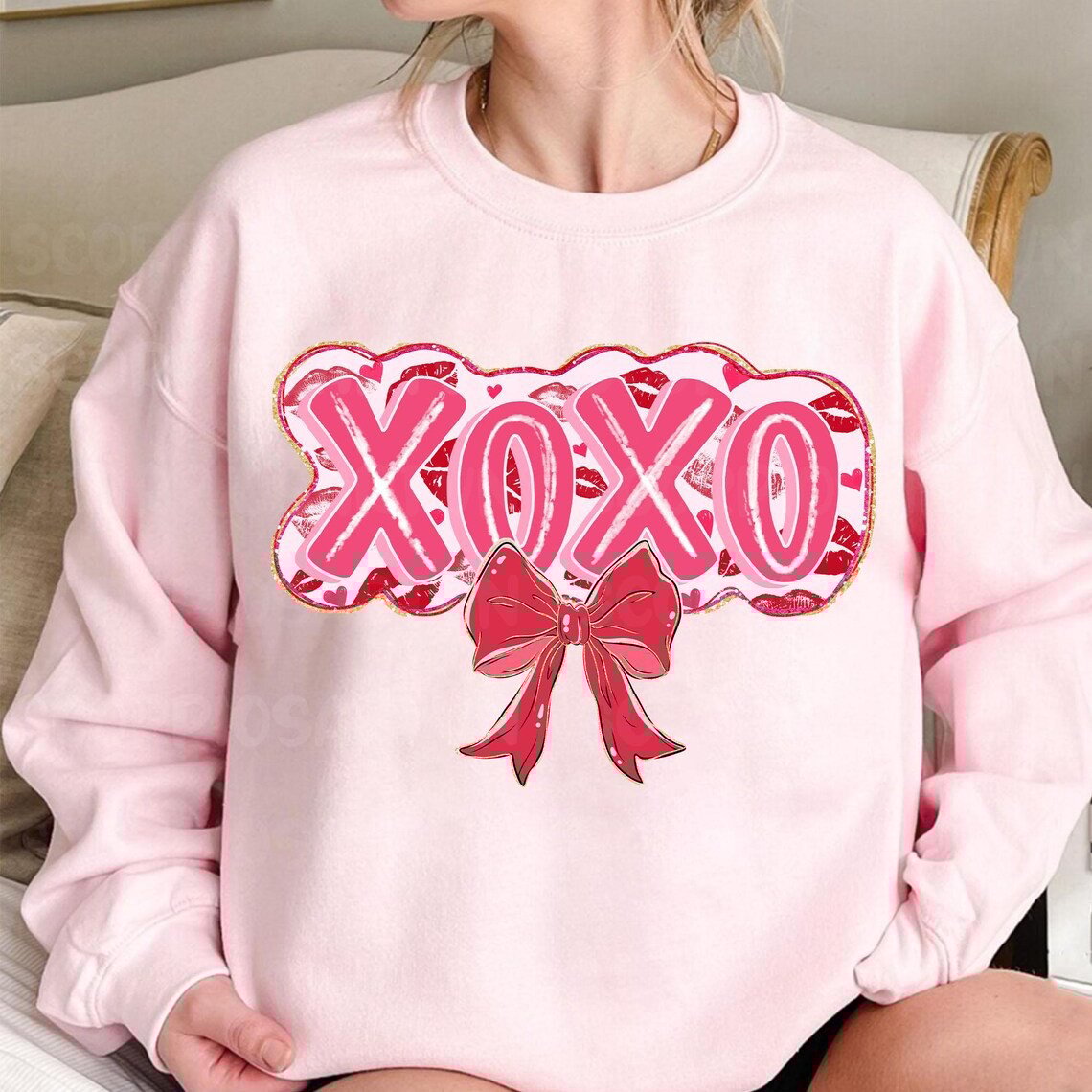 XOXO Valentine Coquette Red Bow Sweatshirt Best Presents For Girlfriend