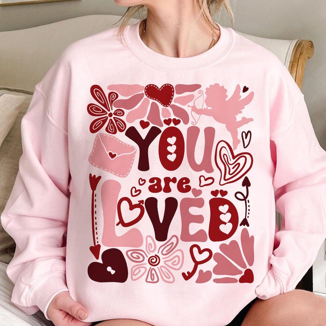 You Are Loved Boho Valentine Floral Sweatshirt Best Valentine Gifts