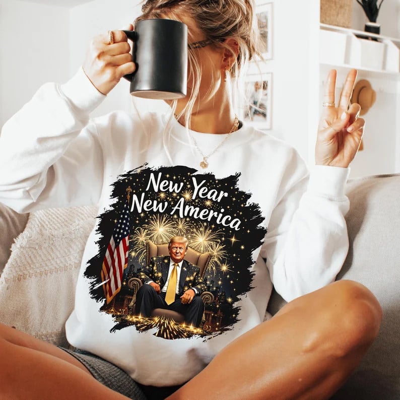 New Year New America Trump 2025 Sweatshirt President Trump Victory Christmas Sweatshirt