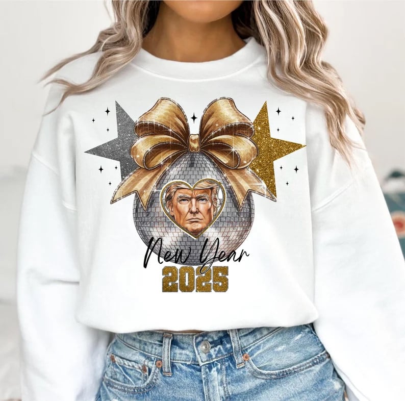 Trump Happy New Year 2025 Disco Retro Sweatshirt Donald Trump Victory Sweatshirt Trump Store