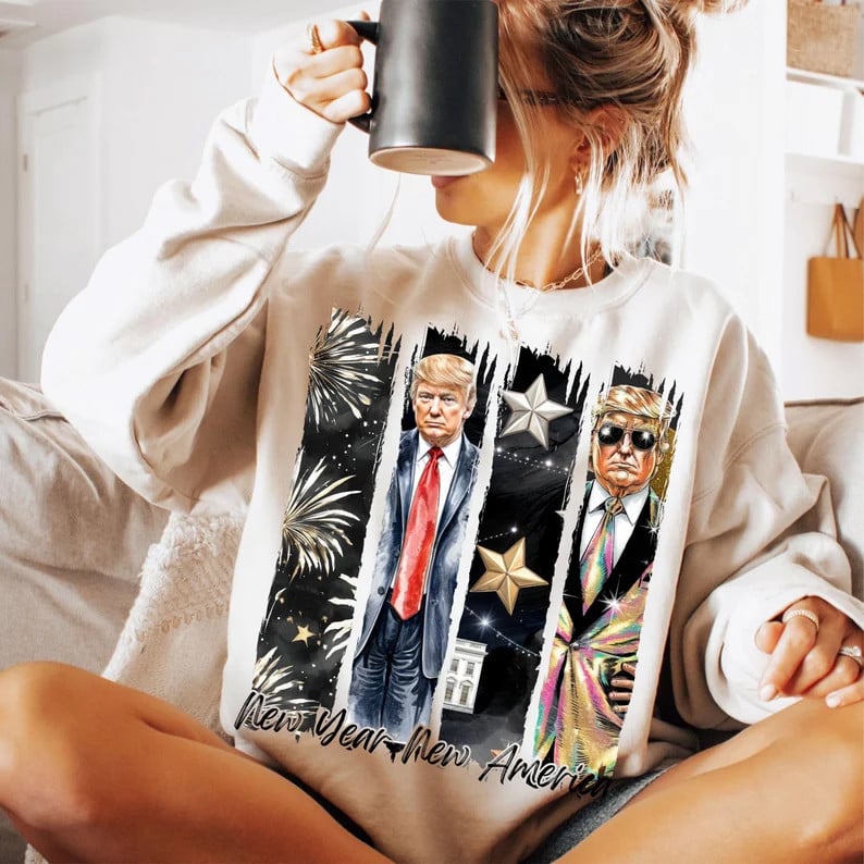 Trump New Year New America 2025 Sweatshirt 45-57 President Trump Won Clothing