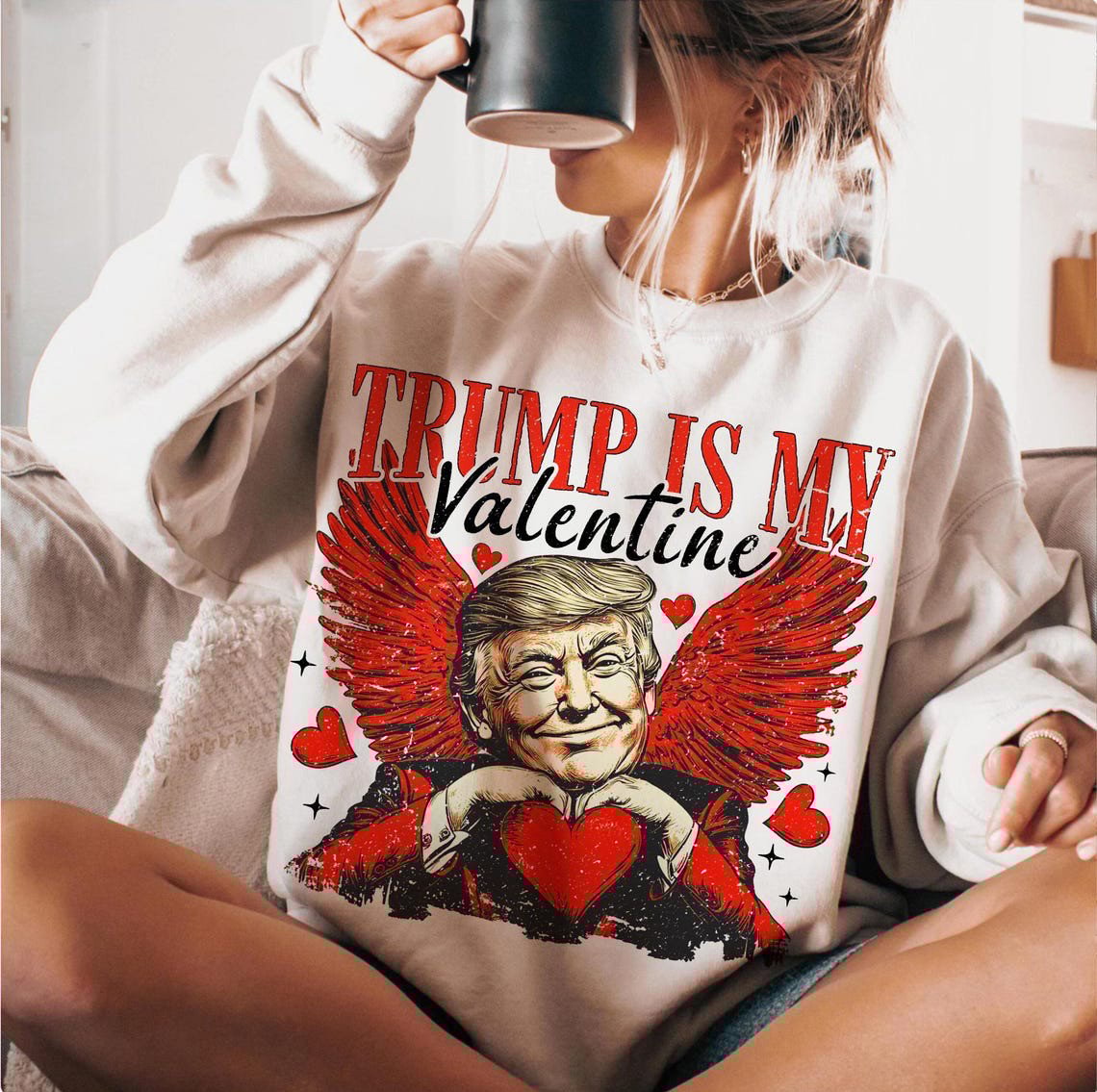 Trump With Angel Wings Trump Is My Valentine Sweatshirt President Trump Won Merch