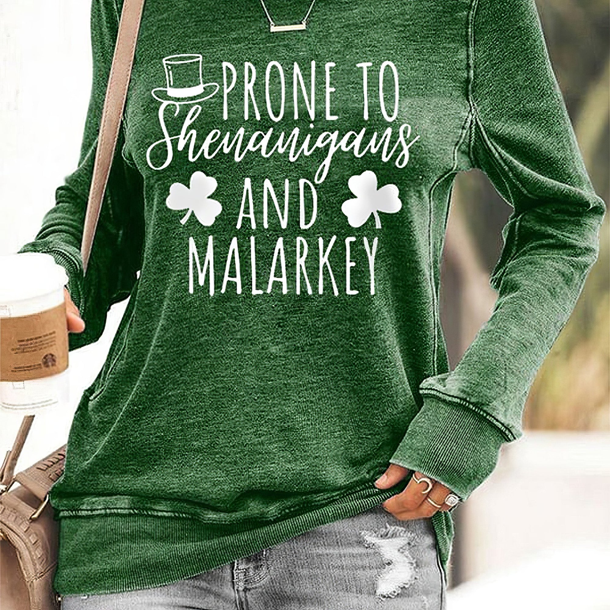Prone To Shenanigans And Malarkey Shamrock Sweatshirt Funny St.Patrick's Day Gifts For Womens