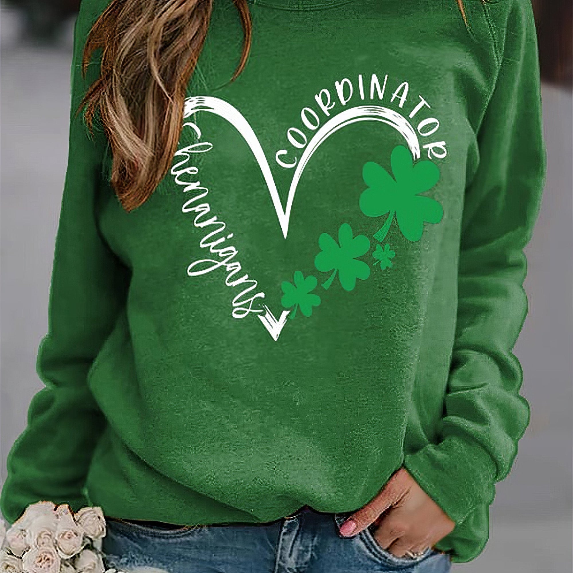 Shenanigans Coordinator Shamrock Heart Sweatshirt St.Patrick's Day Clothing Gifts For Women