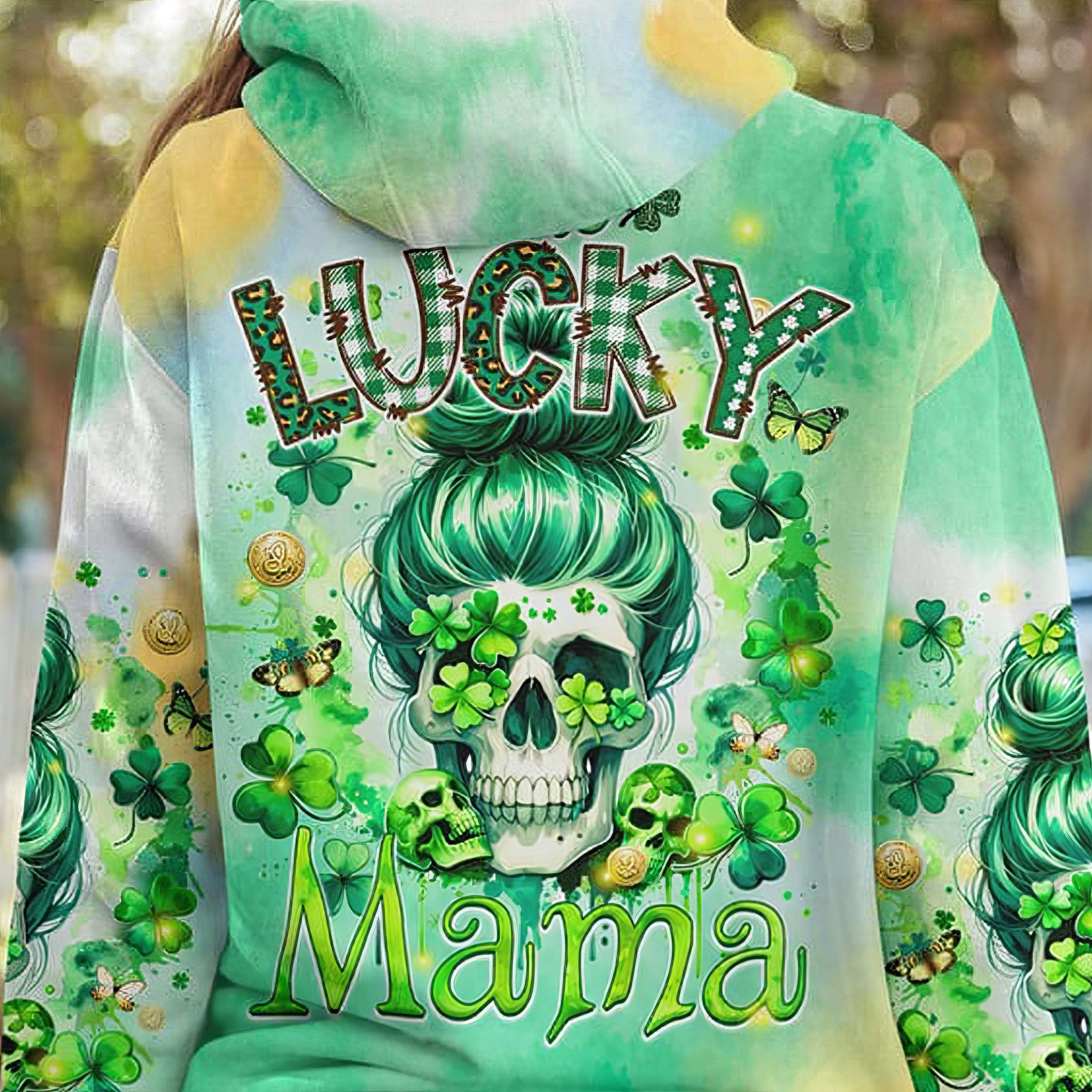 Lucky Mama Skull Hoodie Patrick's Day Ideas Holiday Hooded Sweatshirt Gifts For Mom