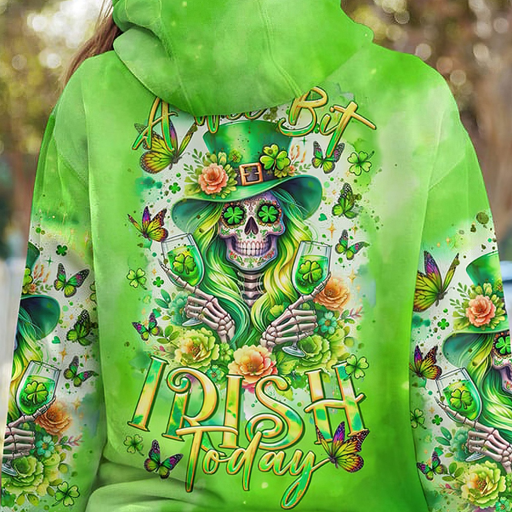 Skull A Wee Bit Irish Today Hoodie Patrick's Day Hooded Sweatshirt Gifts For Women