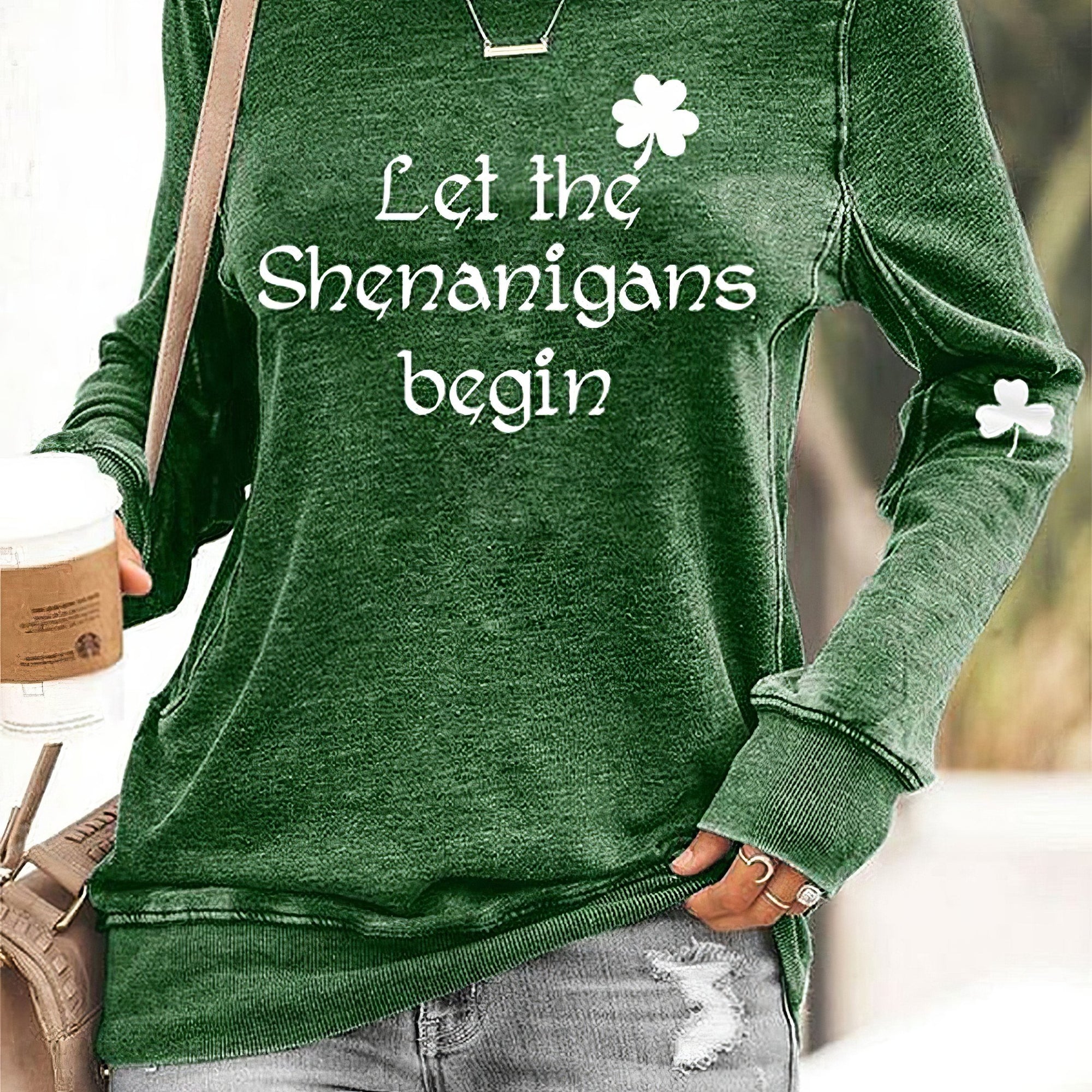 Let The Shenanigans Begin Shamrock Sweatshirt Women's Funny St.Patrick's Day Gifts