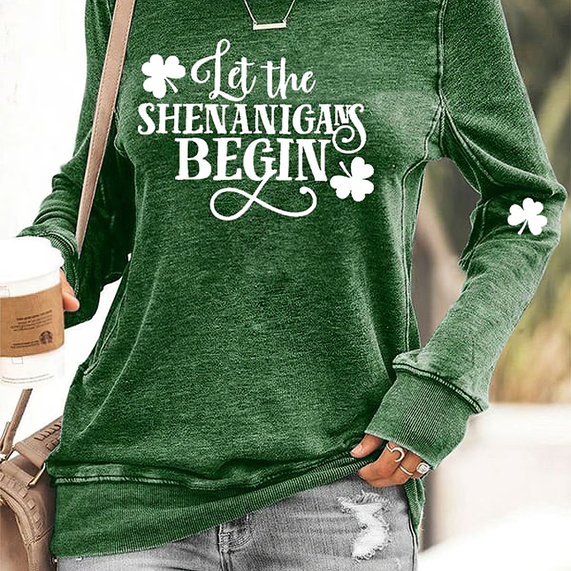 Let The Shenanigans Begin Trefoil Print Sweatshirt Irish St.Patrick's Day Sweatshirt
