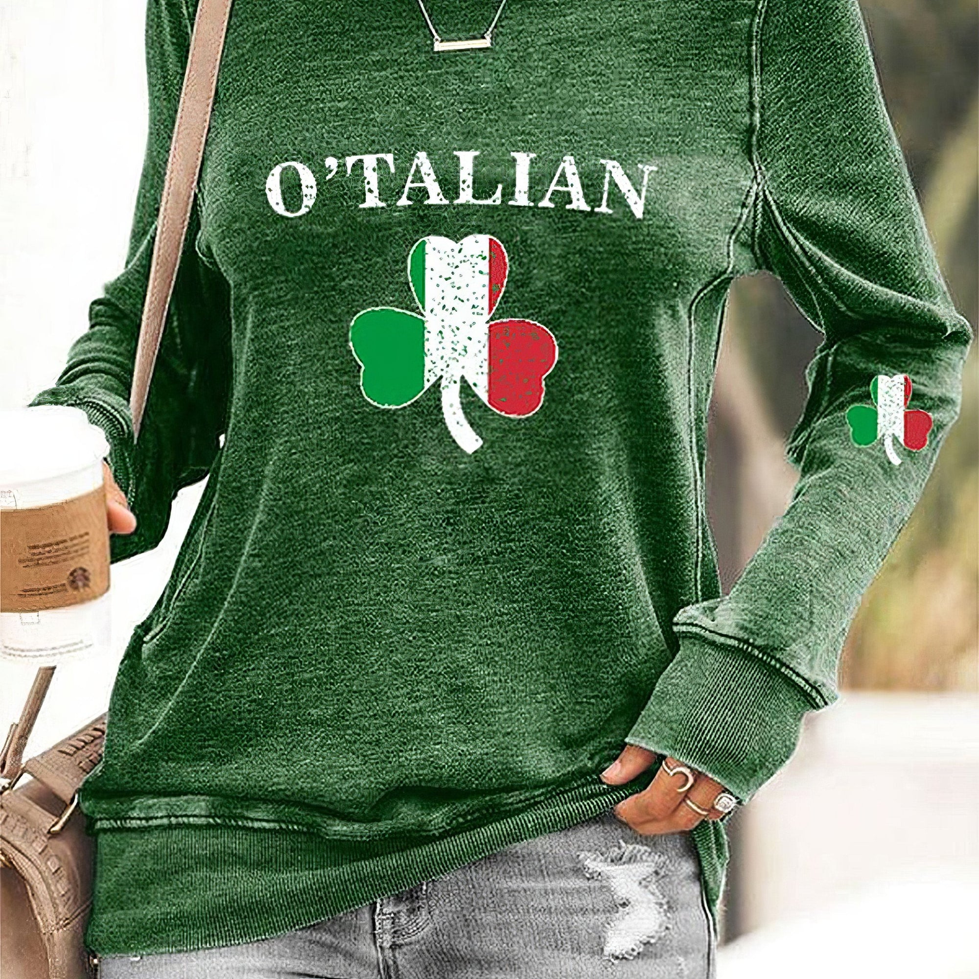 O'talian Italian Shamrock Flag Sweatshirt Italy Pride Irish Sweatshirt Gifts For Wife