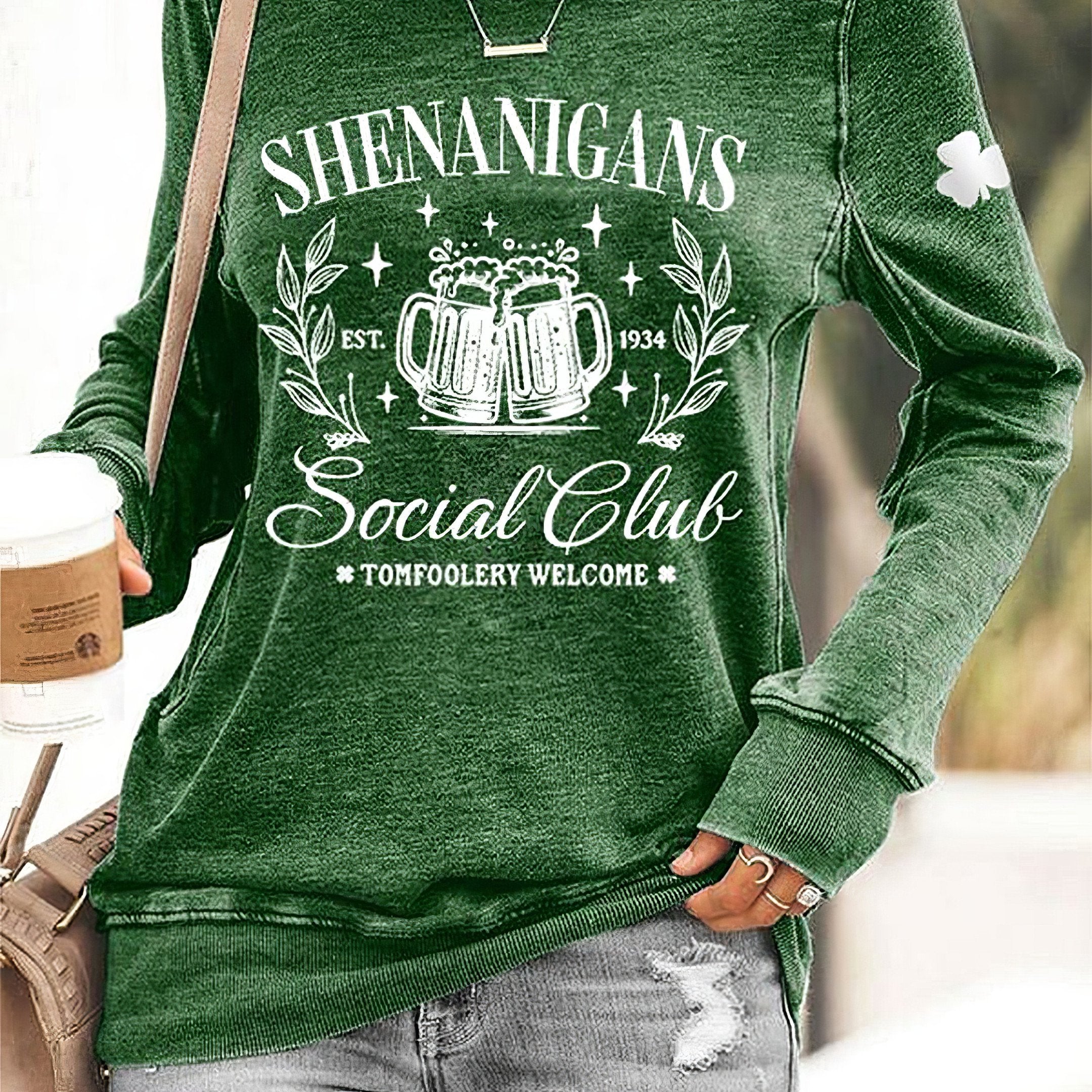 Shenanigans Social Club Sweatshirt Women St.Patrick's Day Clothing Gifts For Wife