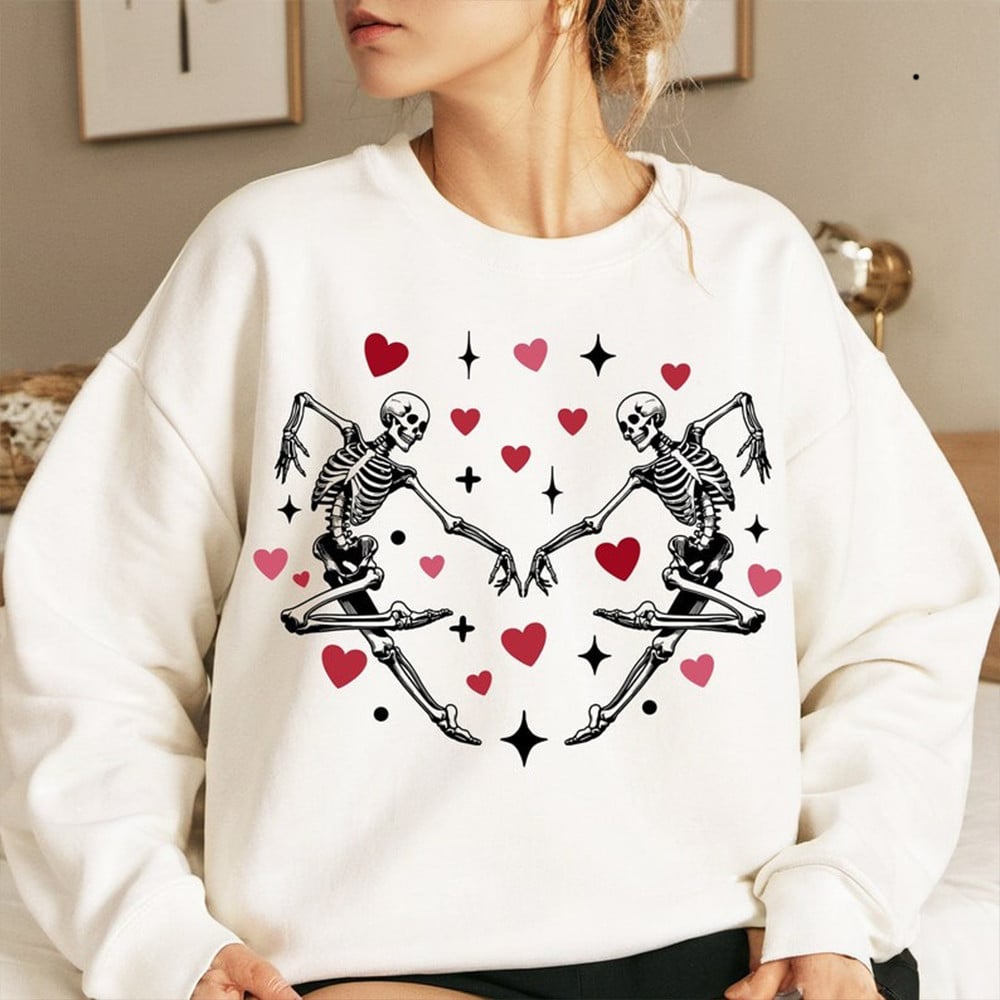 Dancing Skeleton Couple Love Sweatshirt Valentines Day Apparel Gift Ideas For Wife