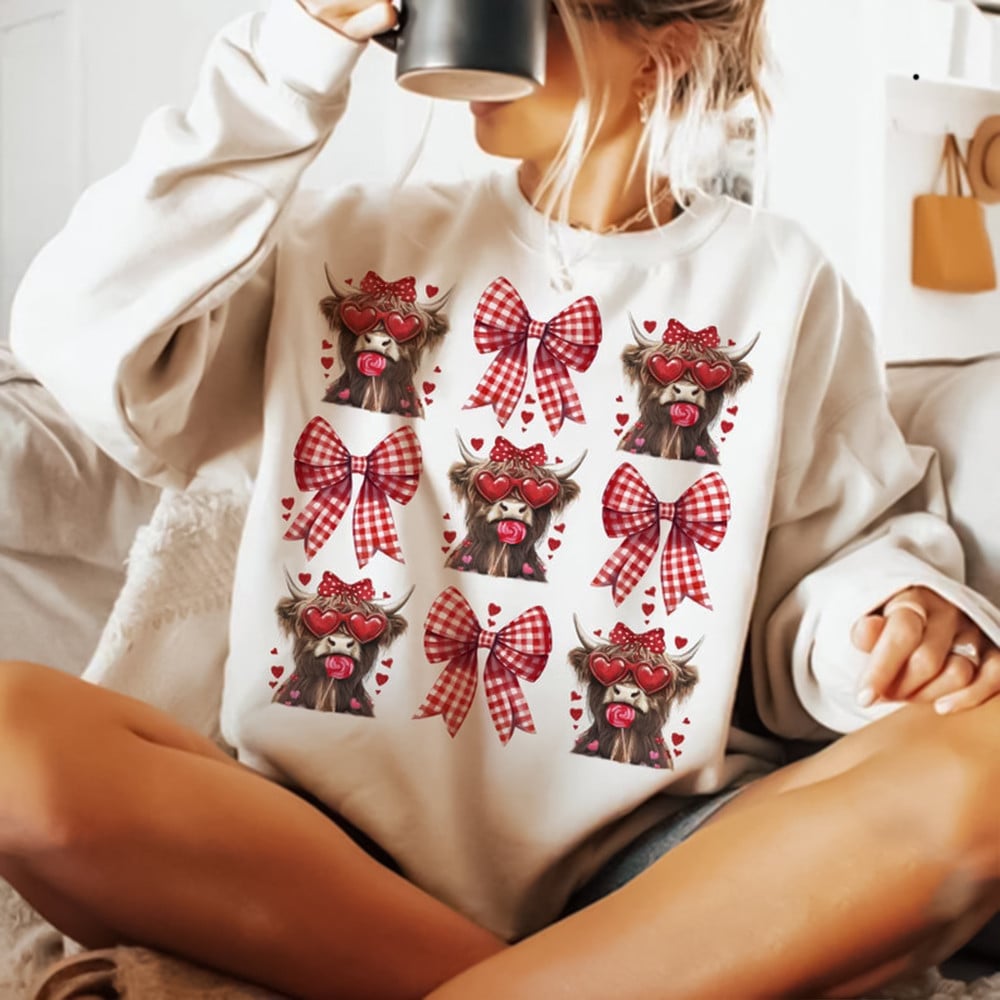 Highland Cow Coquette Sweatshirt Valentine Women's Clothing Cute Gifts For Wife