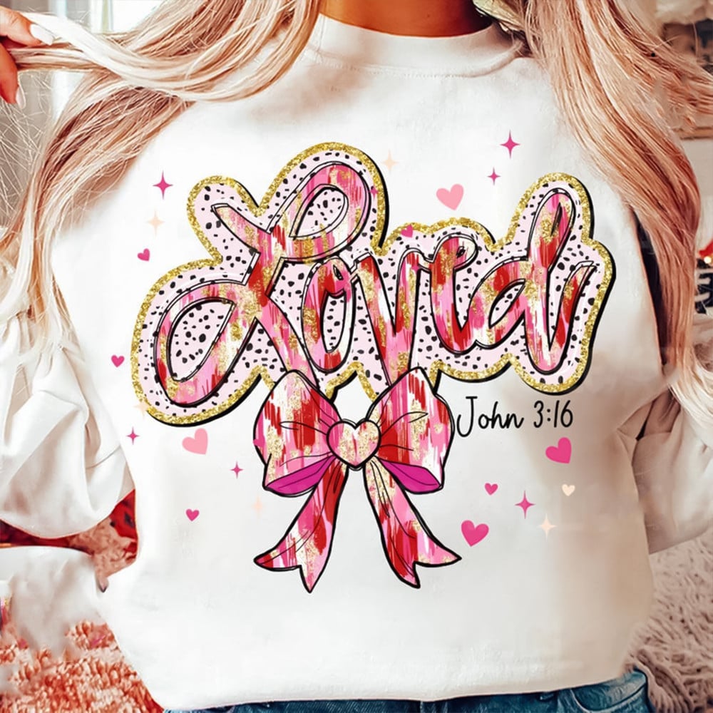 Loved John 3:16 Coquette Bow Sweatshirt Valentine'S Day Clothing Women's