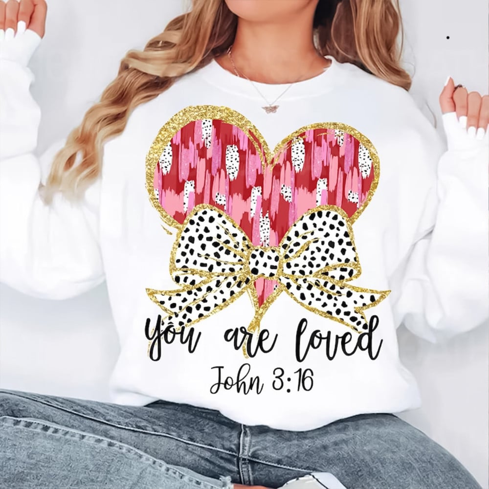 You Are Loved John 3:16 Coquette Heart Sweatshirt Valentine's Day Women's Clothing