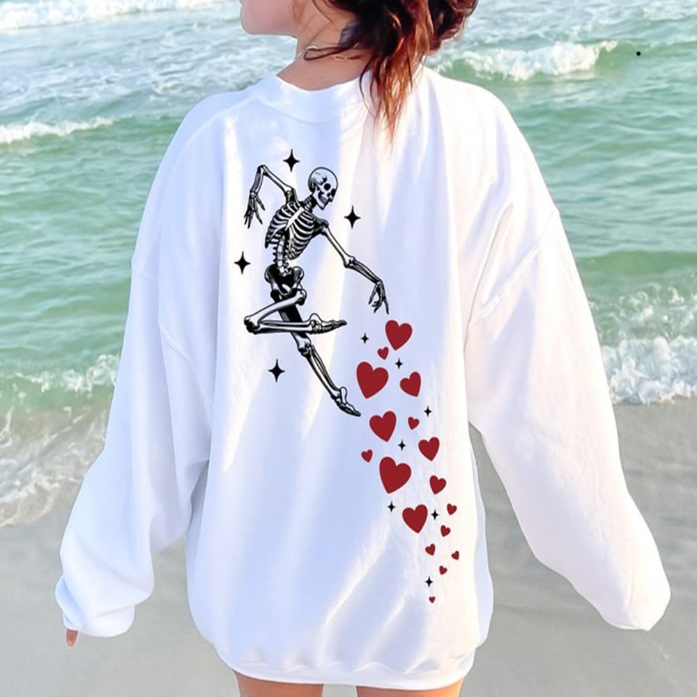 Dancing Skeleton Hearts Sweatshirt Funny Valentine Clothing Gift For Niece