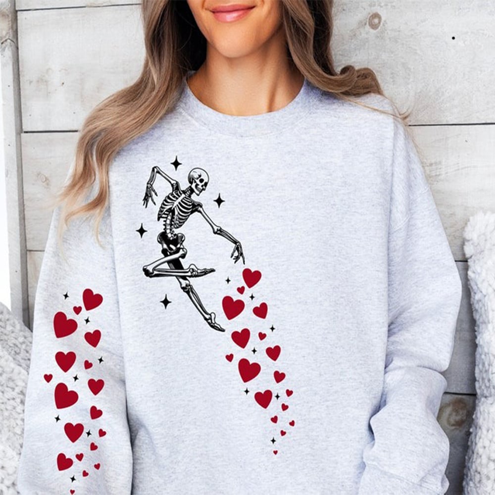 Dancing Skeleton Hearts Sweatshirt Valentine's Day Clothing Gift Ideas For Niece