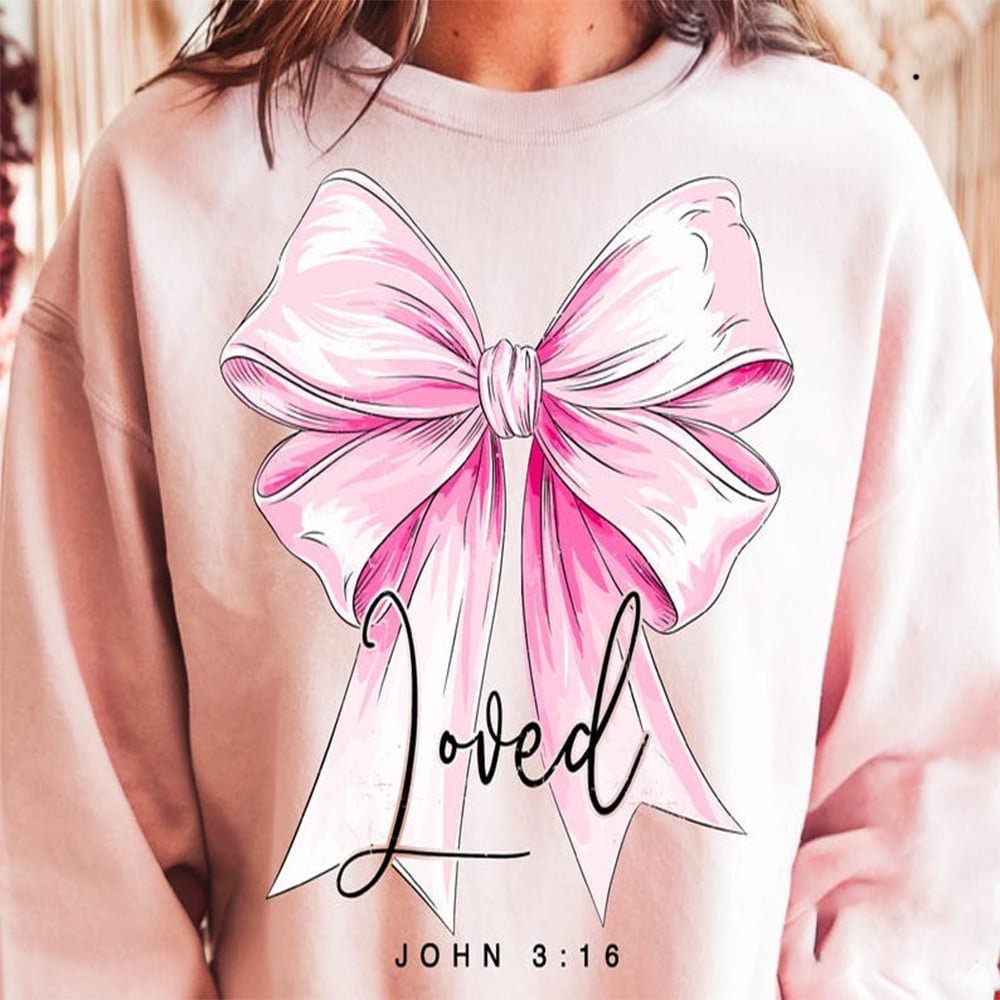 Pink Coquette Loved John 3:16 Sweatshirt Valentine's Day Christian Sweatshirt Gifts For Sister